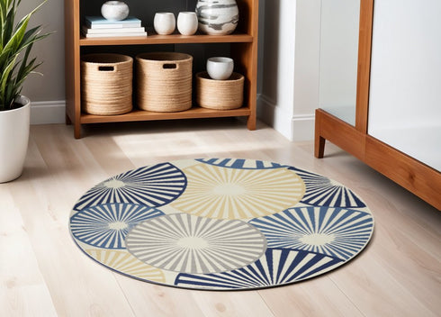 4' X 6' Blue and Ivory Geometric Power Loom Area Rug